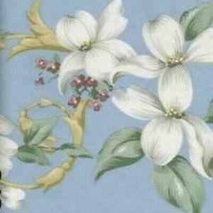 Dogwood Floral Wallpaper Border Pasted Vinyl White Pink Green Blue